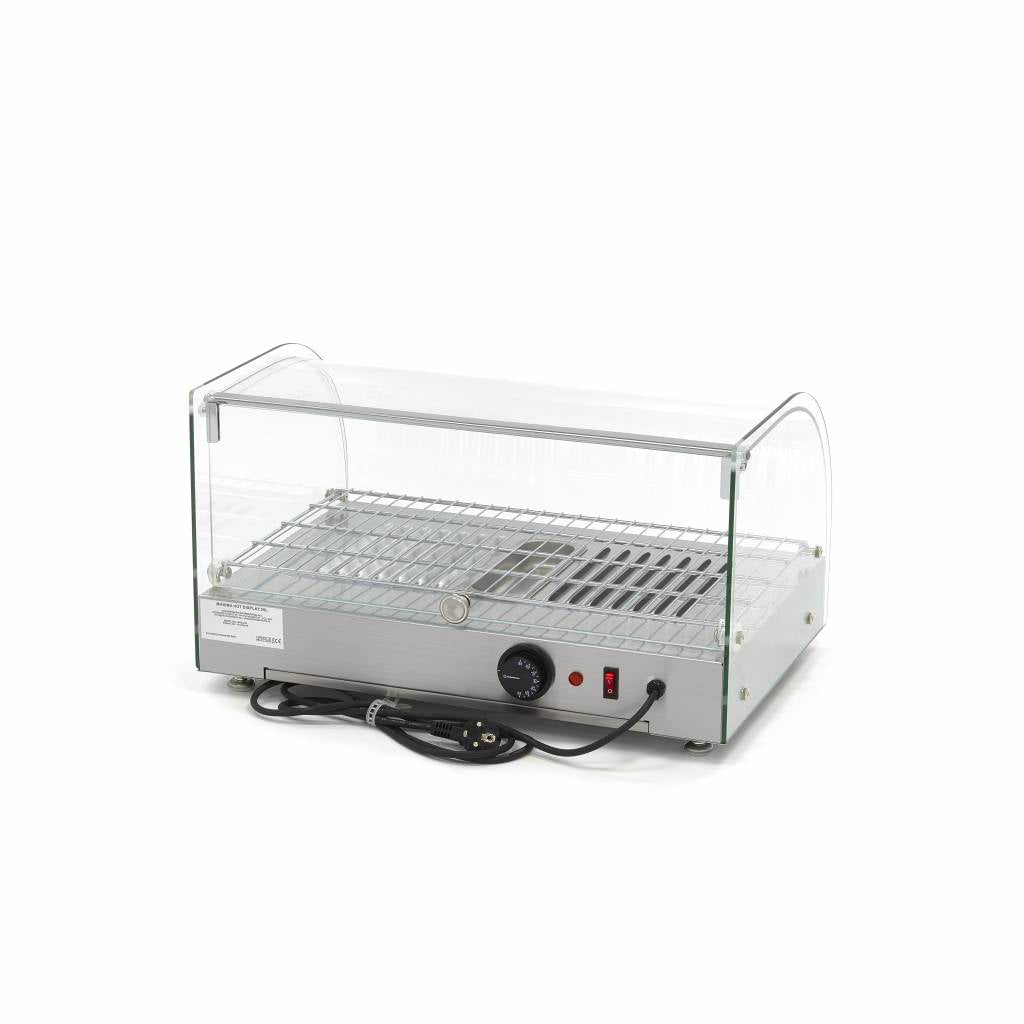 Vitrine chauffante Maxima de 25 L avec étagère, en verre et métal, idéale pour présenter des aliments chauds.