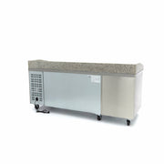 Réfrigérateur saladette pizza Maxima, 202 cm, 2 portes, 7 tiroirs pour la préparation des pizzas, en acier inoxydable.