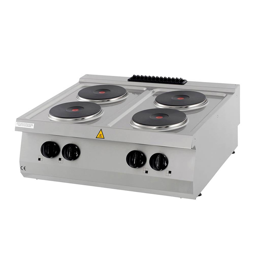 Plaque de cuisson électrique Maxima, ligne 700, 4 brûleurs doubles, profondeur 70 cm, robuste pour cuisines professionnelles.
