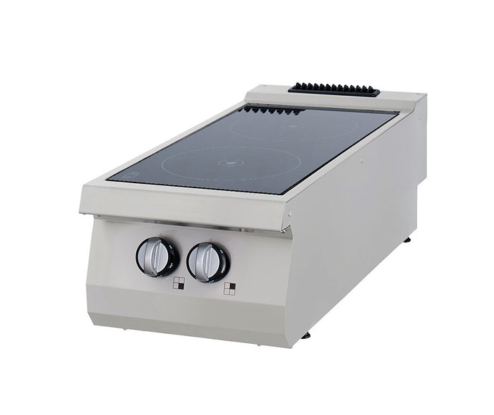 Cuisinière électrique Maxima ligne de cuisson 700 avec 2 brûleurs infrarouges, unité double, profondeur 70 cm, robuste et moderne.