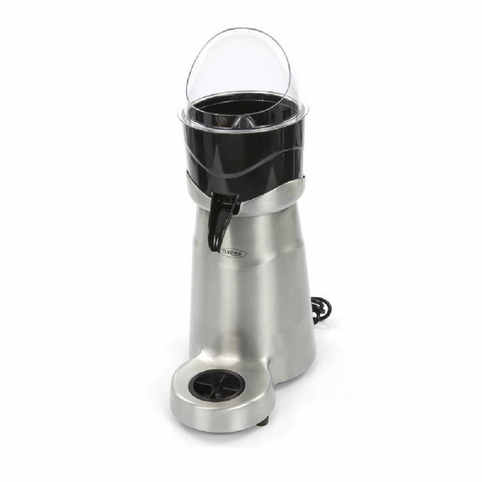 Presse-agrumes électrique Maxima avec récipient de 32 L/h, hauteur de verre 19 cm pour extraction de jus d'orange.