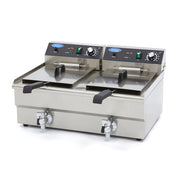 Friteuse Maxima avec 2 paniers de 16 L, robinet de vidange, pour friture professionnelle ou domestique.