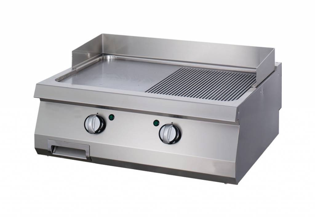 Plaque de gril demi-rainurée en chrome pour gaz, ligne de cuisson 700 Maxima, unité double, profondeur 70 cm, robuste et adaptée à la cuisine.