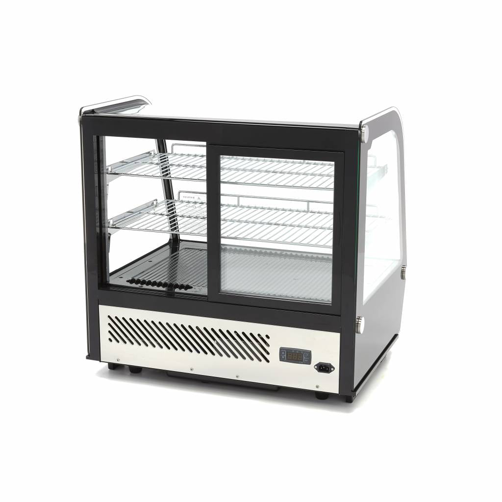 Vitrine à gâteaux réfrigérée Maxima de 120 L avec portes coulissantes arrière, longueur de 70 cm pour présentation de desserts.