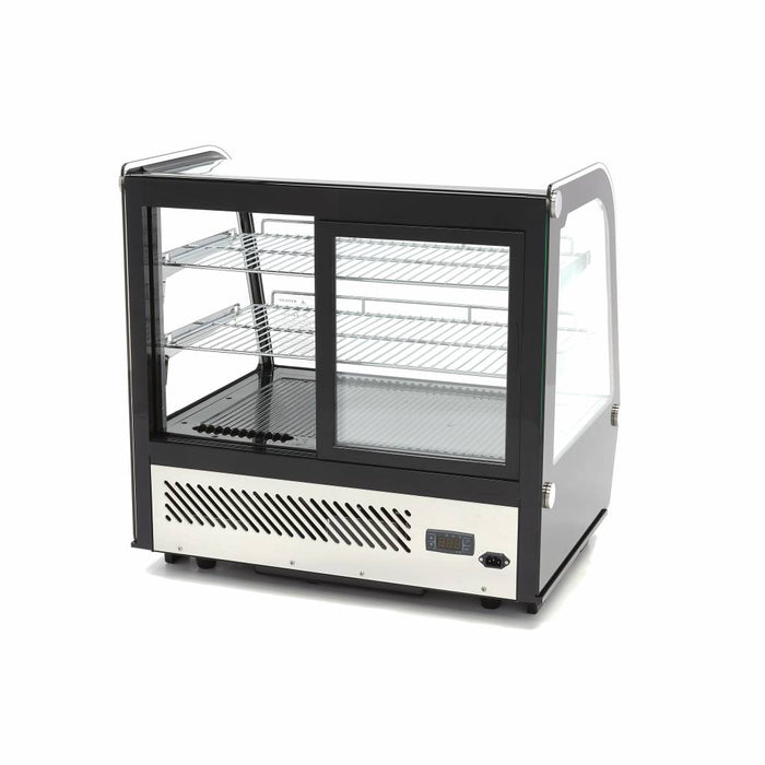 Vitrine à gâteaux réfrigérée Maxima de 120 L avec portes coulissantes arrière, longueur de 70 cm, pour présentation élégante.