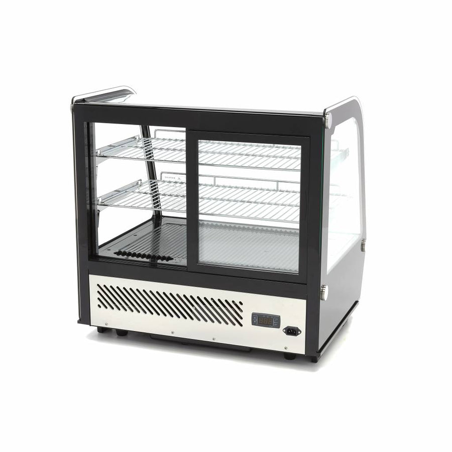 Vitrine à gâteaux réfrigérée Maxima de 120 L avec portes coulissantes arrière, longueur de 70 cm, pour présentation élégante.