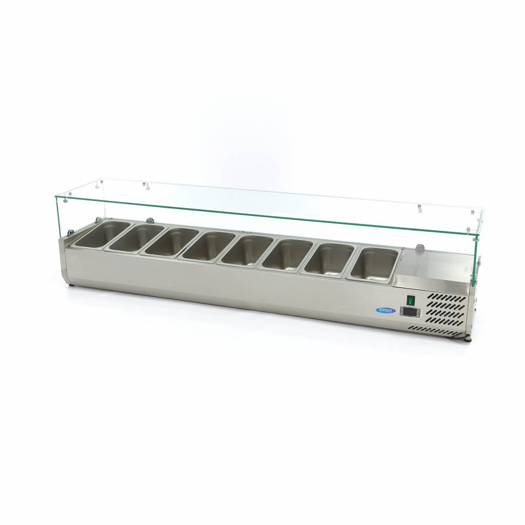 Vitrine froide Maxima de 180 cm pour préparation, avec 8 conteneurs GN 1/3, en acier inoxydable, pour restauration professionnelle