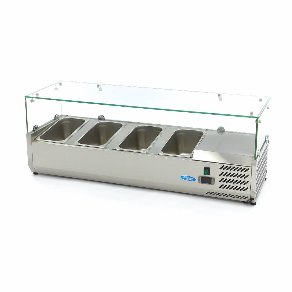 Vitrine froide Maxima pour préparation, 120 cm, adaptée à 4 conteneurs GN 1/3, idéale pour pâtisserie ou restauration.