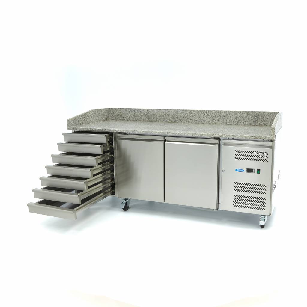 Réfrigérateur pour la préparation des pizzas - 202 cm - 2 portes - 7 tiroirs