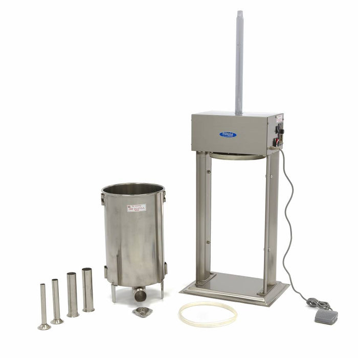 Poussoir à saucisses automatique Maxima, 20 L, vertical avec 4 tubes de remplissage pour la fabrication de saucisses.