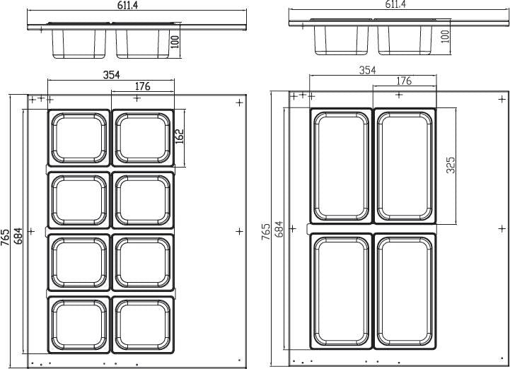 Saladette - 67 L - incl 8 x 1/6 GN - modèle de table