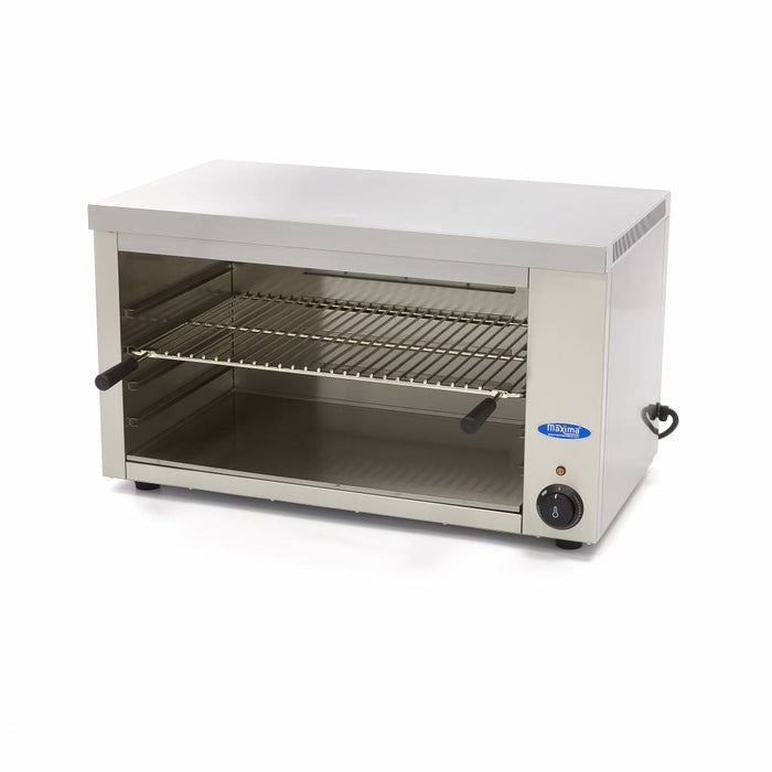 Grill salamandre Maxima de 64x30cm avec puissance de 3600W, suspendu, en acier inoxydable, utilisé en cuisine professionnelle.