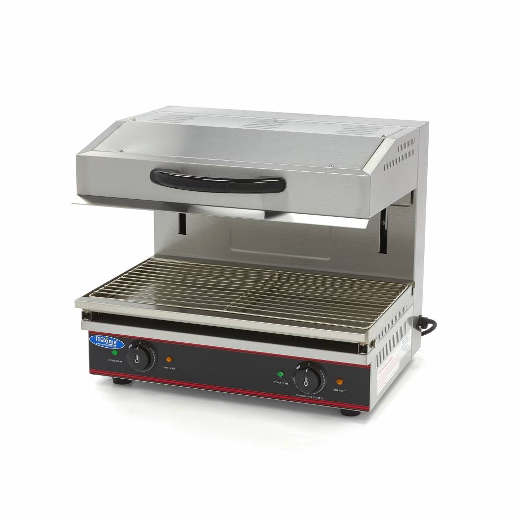 Grill salamandre Maxima de 59x32 cm avec élévateur et puissance de 3600W, en acier inoxydable, pour cuisson professionnelle.