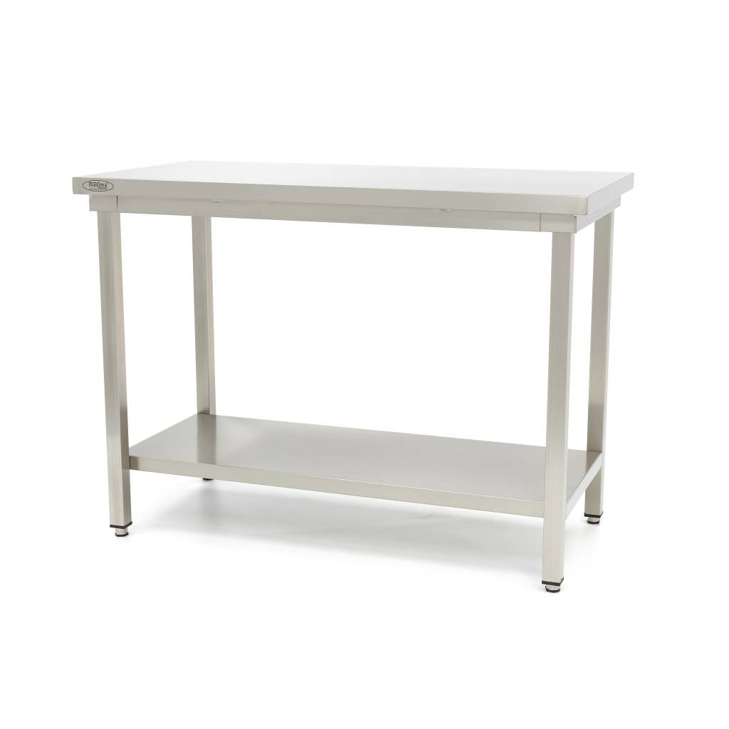 Table en acier inoxydable Maxima, table de travail 120x60 cm avec étagère de rangement et hauteur réglable.