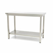 Table de travail en acier inoxydable Maxima, 140 x 70 cm, hauteur réglable, surface lisse et durable.