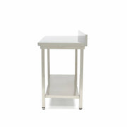 Table en acier inoxydable Maxima, table de travail 160x70 cm, hauteur réglable avec dosseret, solide et moderne.