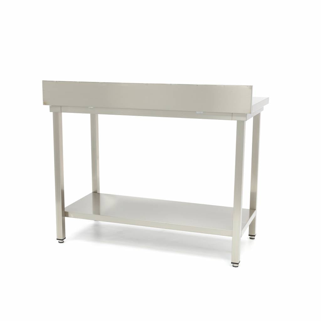 Table en acier inoxydable Maxima, table de travail 200 x 70 cm, hauteur réglable avec dosseret, surface lisse et robuste