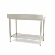 Table en acier inoxydable Maxima, table de travail 60x70 cm, hauteur réglable avec dosseret, robuste et pratique.
