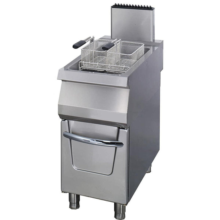 Friteuse à gaz Maxima Ligne de cuisson 900, 22L, unité simple, profondeur 90 cm, robinet de vidange, design professionnel.
