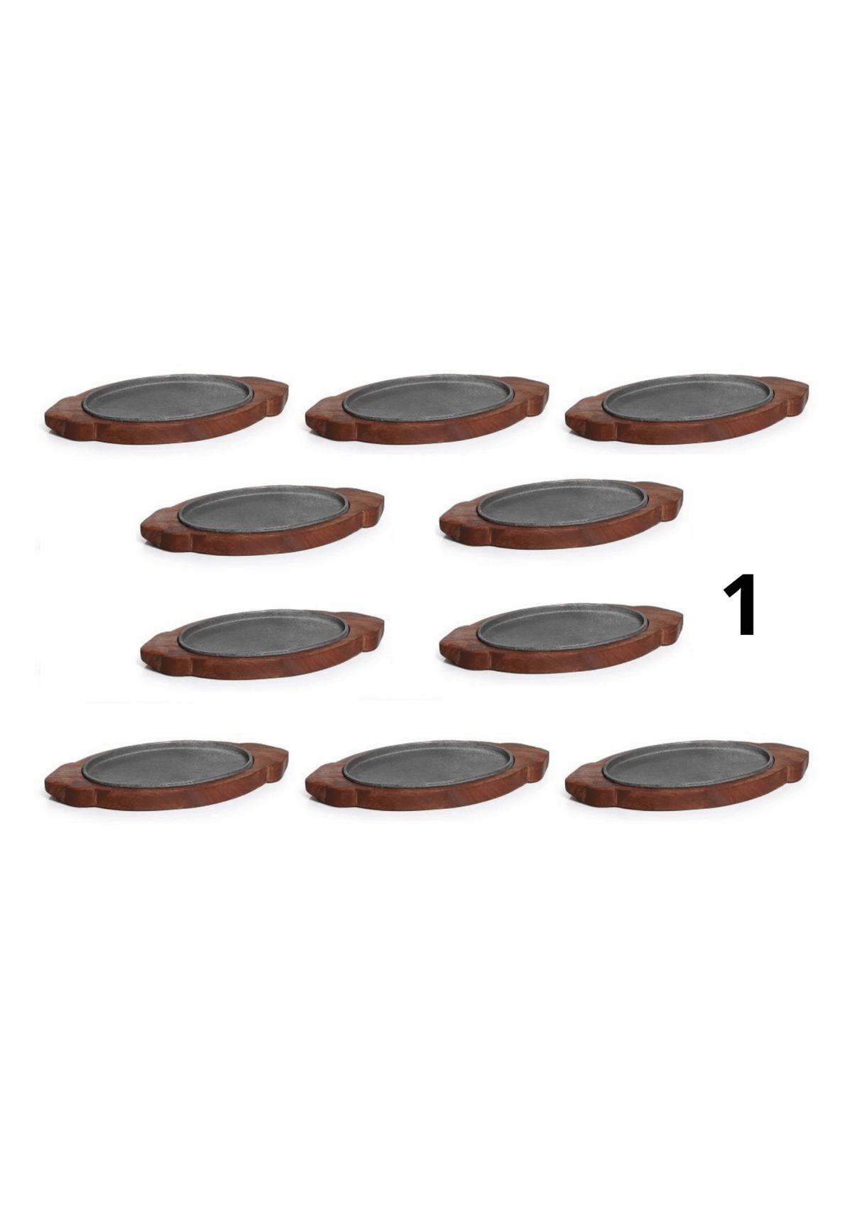 Pack de 10 plaques Sizzler en vaisselle indienne PURI, avec détails de design coloré et fini en acier inoxydable.