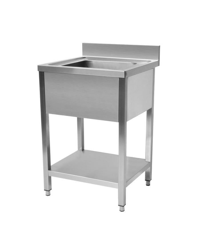 Plonge en inox neutre Cuistance, dimensions L800 × P700 × H950 mm, avec plan de travail robuste et surface en acier inoxydable.