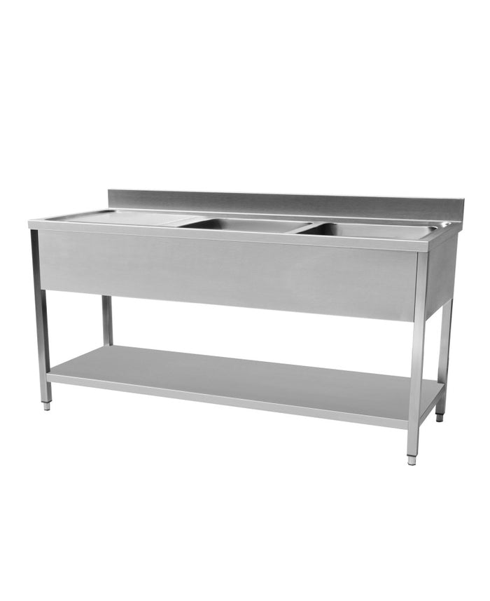 Plonge en inox neutre Cuistance, dimensions 1800x600x950 mm, avec surface en acier inoxydable robuste.