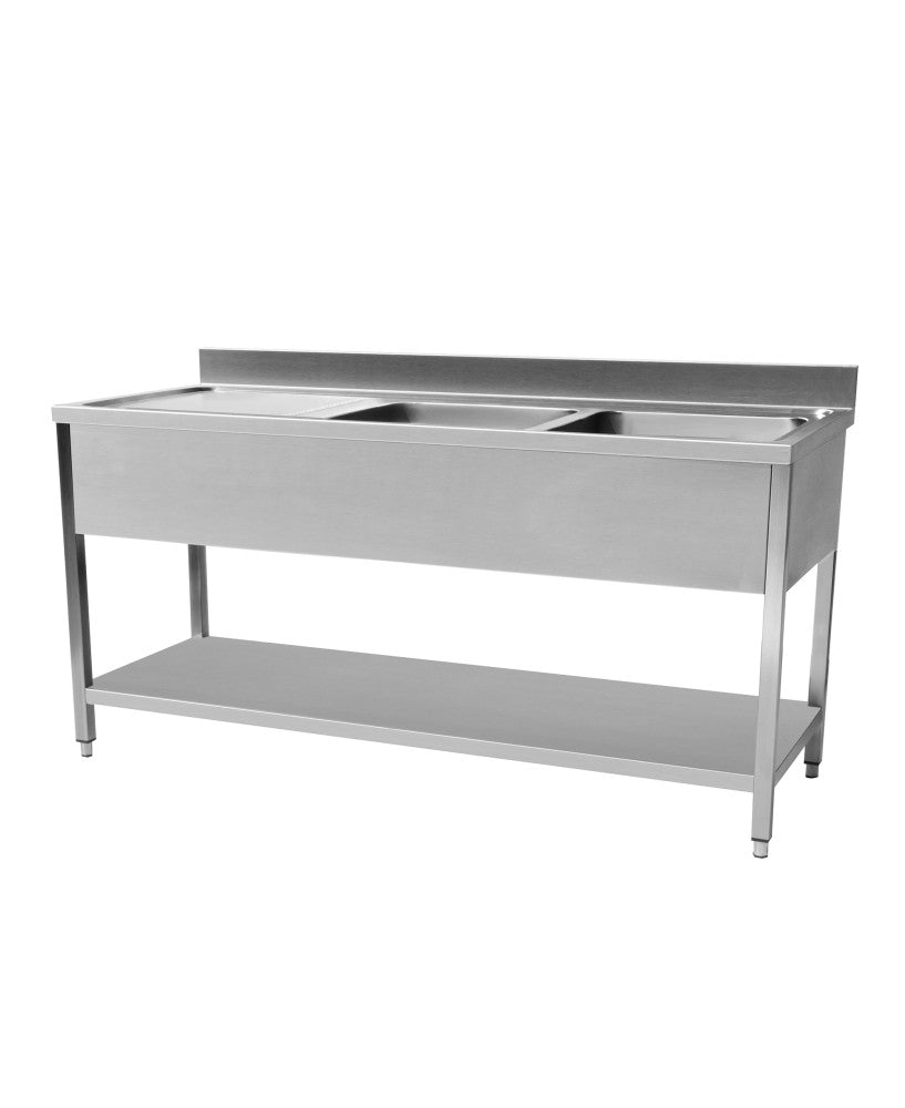 Plonge en inox neutre Cuistance, dimensions 1800x600x950 mm, avec surface en acier inoxydable robuste.