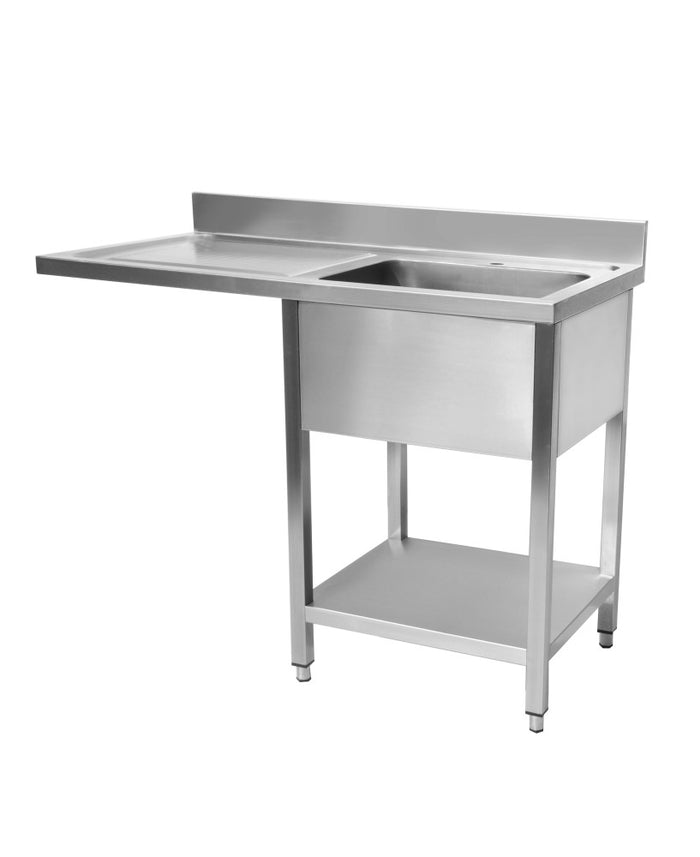 Plonge inox neutre Cuistance pour lave-vaisselle, dimensions L1200×P600×H950 mm, surface en acier inoxydable.