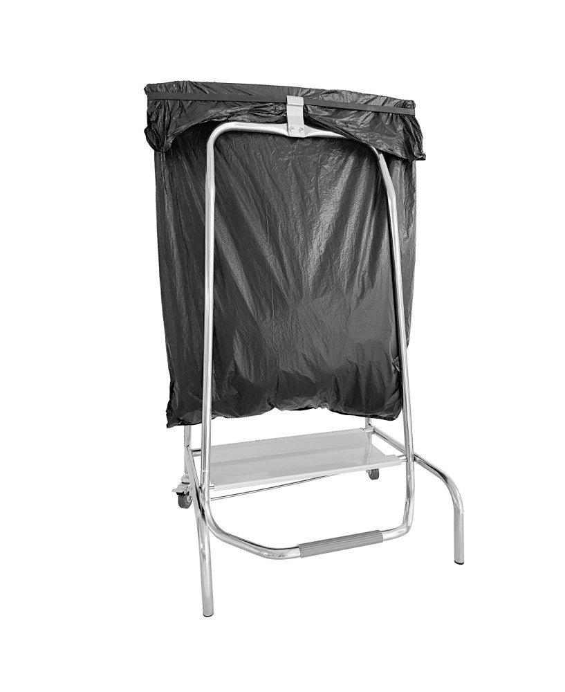 Poubelle pince en inox neutre de Cuistance, dimensions L 420 × P 580 × H 960 mm, avec ouverture pratique.
