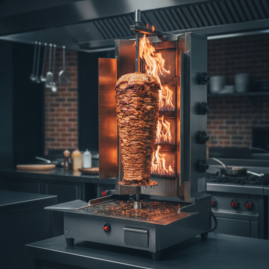 Gril à kebab à pierre de lave professionnel – 60 kg – moteur bas