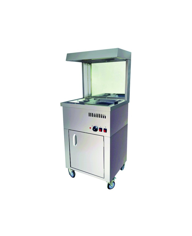 Réserve à frites chauffante Cuistance, modèle SNACKING, dimensions L 600 × P 550 × H 1420 mm, en acier inoxydable.