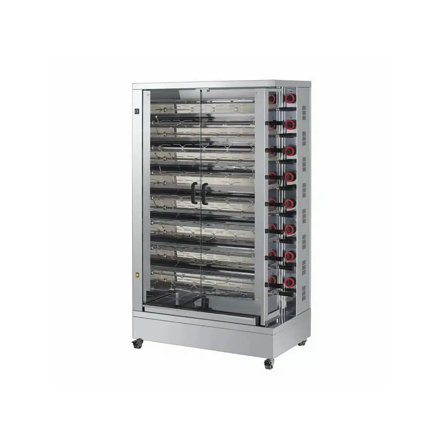 Rôtissoire électrique professionnelle FECA avec 15 broches en vitrocéramique, capacité pour 75-90 poulets, 33 600 W, 400 V.