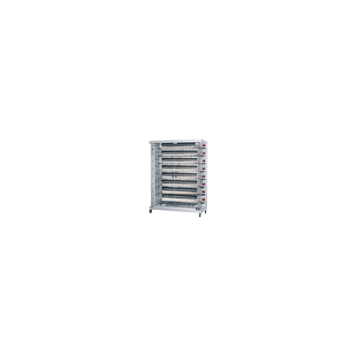 Rôtissoire professionnelle FECA XL à gaz avec 6 broches indépendantes, capacité pour 42-48 poulets, pour cuisson en grande quantité.