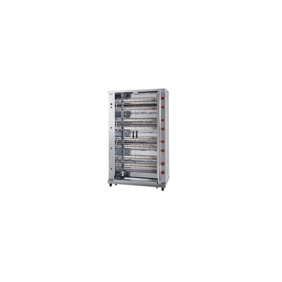 Rôtissoire à gaz professionnelle FECA M-4 avec 16 broches, pour 80-96 poulets, gril rotatif multifonction.