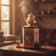 Samovar en inox professionnel SGS Gastro de 3 L avec théière, design antique en cuivre, puissant 900 W pour infusion de thé.