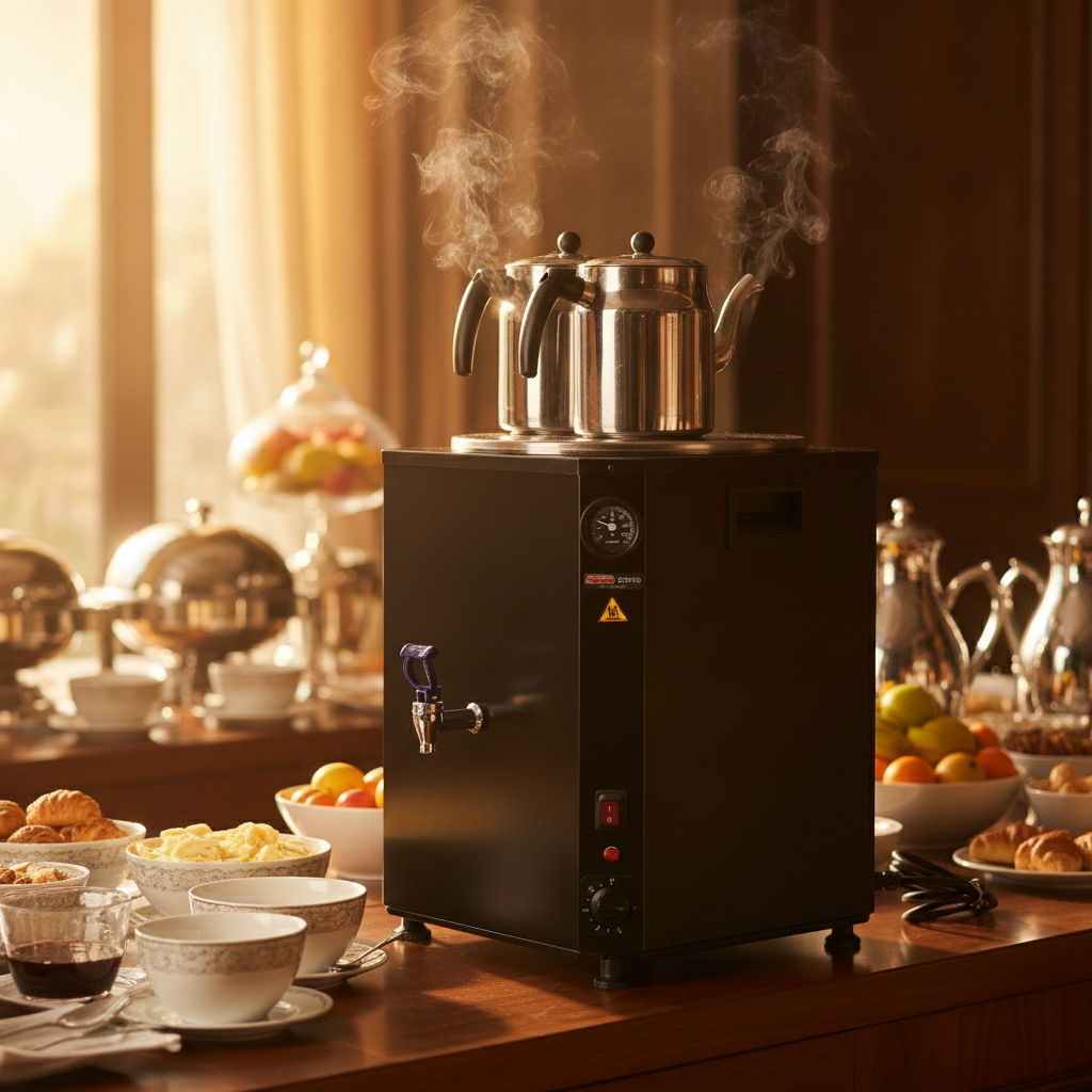 Samovar professionnel noir – 25 L – 2 théières – 2,5 kW