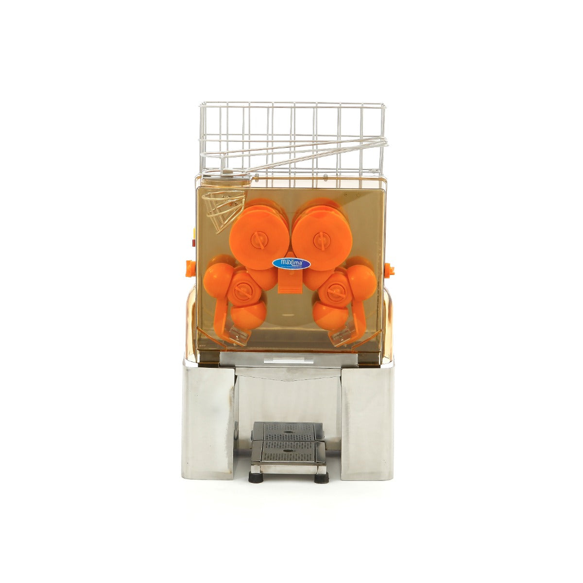 Presse-agrumes électrique Maxima pour oranges, capacité de 8 kg, 25 fruits par minute, en acier inoxydable.