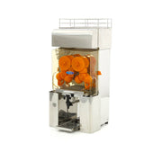 Presse-orange électrique MAXIMA avec robinet, capacité de 20 kg, production de 25 fruits par minute, en acier inoxydable.