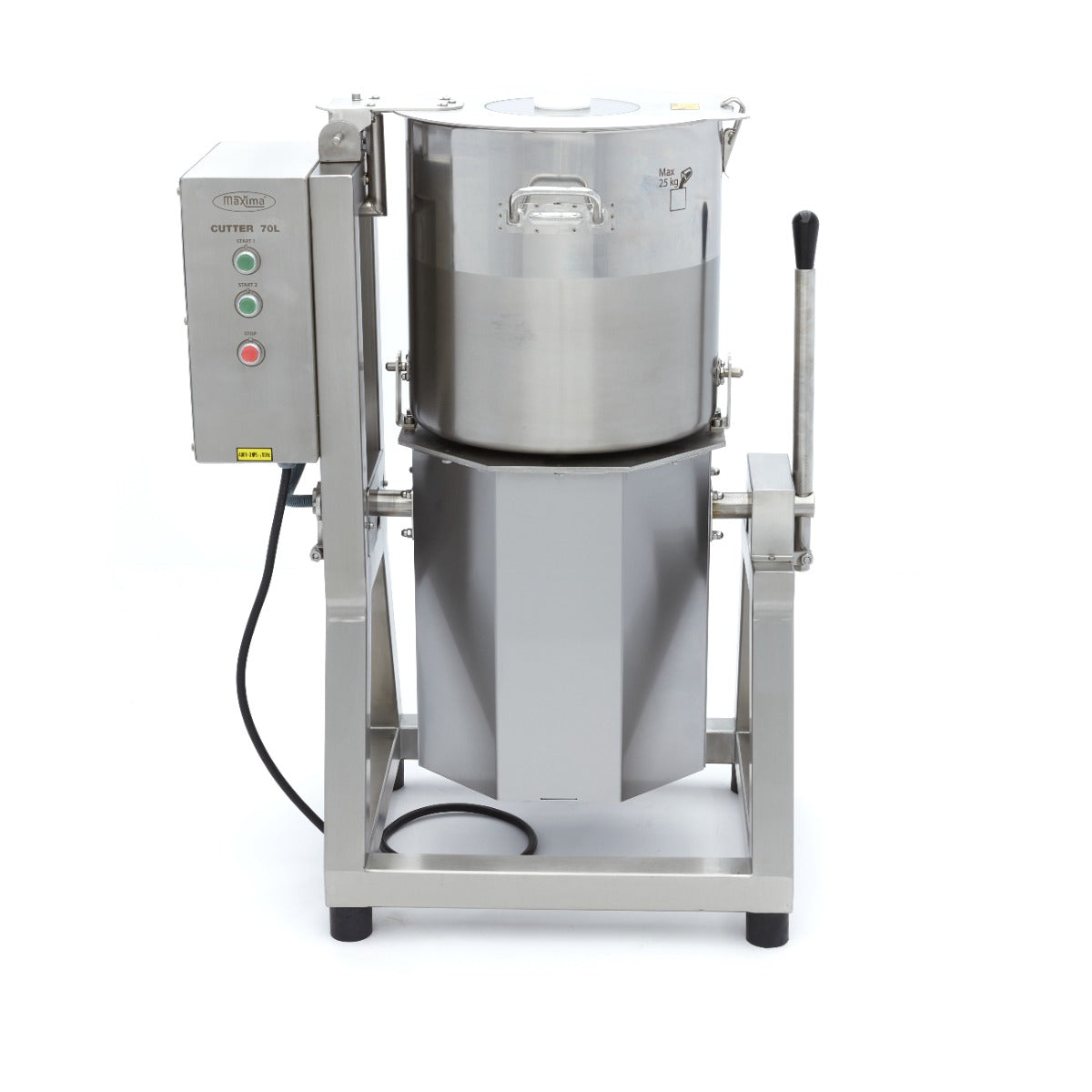 Robot de cuisine Maxima, robot culinaire de 70 L avec bol en acier inoxydable et commandes intuitives visible sur l'image.