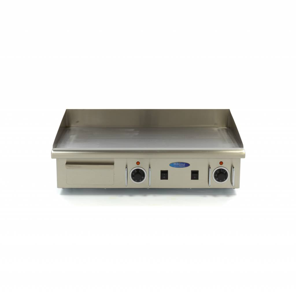 Plaque de gril lisse Maxima de 73 cm avec plateau d'égouttement, électrique 400V, pour cuisson professionnelle.