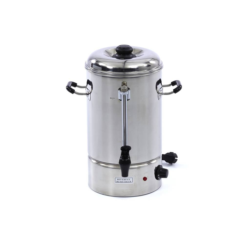 Bouilloire Maxima distributeur d'eau chaude 10 L en acier inoxydable avec poignée pour verser facilement.