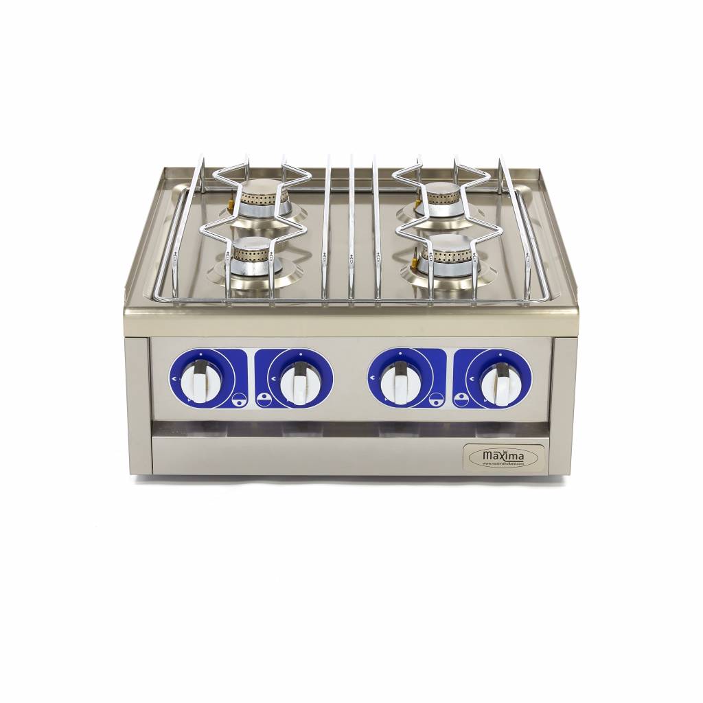 Cuiseur commercial Maxima avec 4 brûleurs à gaz, unité double, profondeur 60 cm, ligne de cuisson 600, matériel professionnel.