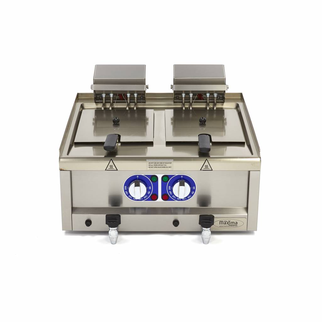 Friteuse Maxima Ligne de cuisson 600, 2 x 10 L, 2 paniers avec robinet de vidange, alimentation 400V, équipement de cuisine professionnel