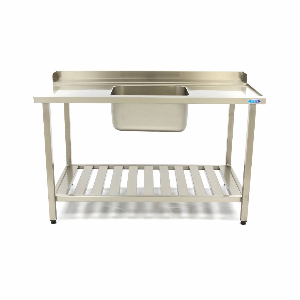 Table lave-vaisselle - 120 x 75 cm - droite - avec évier et dosseret - étagère de rangement incluse
