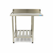 Table lave-vaisselle en inox Maxima, 70x75 cm, côté gauche avec dosseret et étagère de rangement, design fonctionnel.
