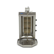 Grill à kebab Maxima avec 3 brûleurs, capable de cuire 30 kg de viande pour doner kebab et shawarma, au gaz.