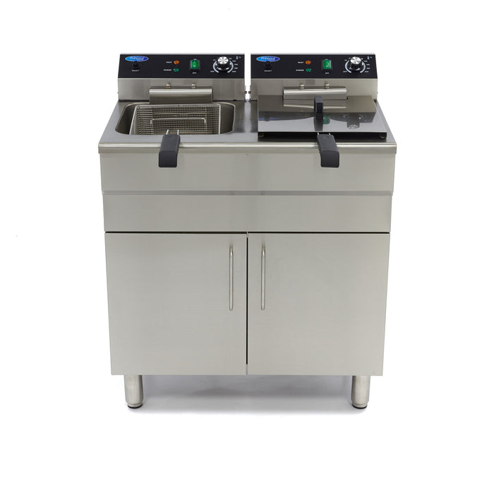 Friteuse - 2 x 16 L - 2 paniers - avec robinet de vidange et support - 400V