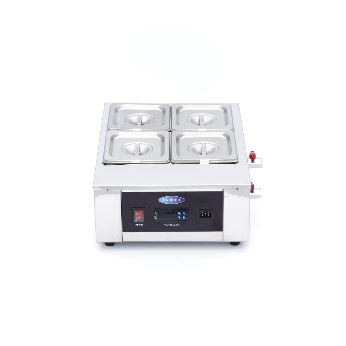 Fondoir à chocolat Maxima avec 4 compartiments GN 1/6, 10 cm de hauteur, en acier inoxydable pour chocolat fondu.