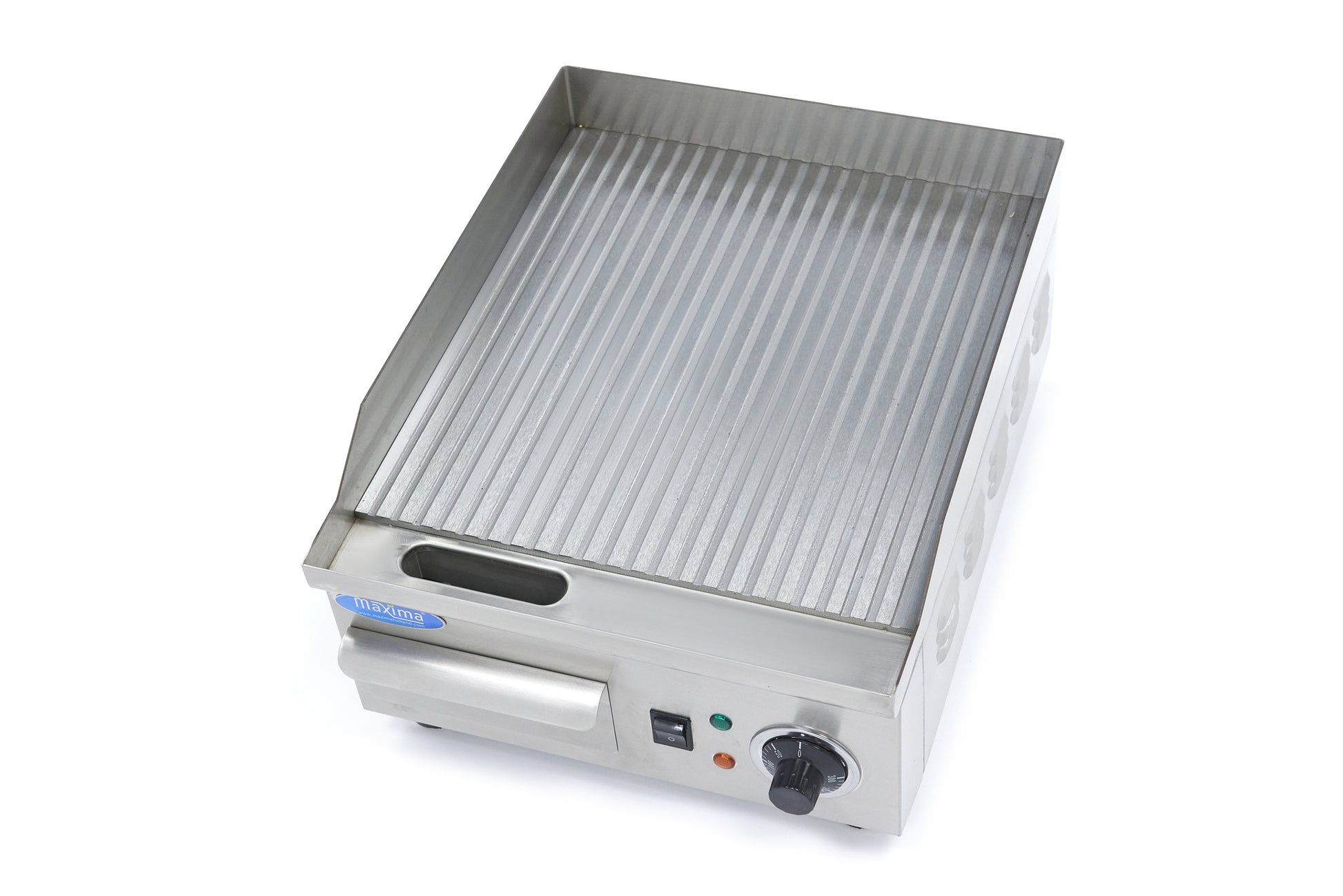 Plaque de grill rainurée Maxima de 36 cm avec plateau d'égouttement pour plancha professionnelle et grils lisses