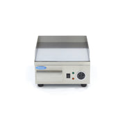 Plaque de gril professionnelle Maxima en chrome lisse de 36 cm avec plateau d'égouttement, idéale pour cuisson uniforme.